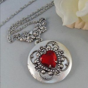 Valentine Ruby Red Locket Necklace Pendant Silver